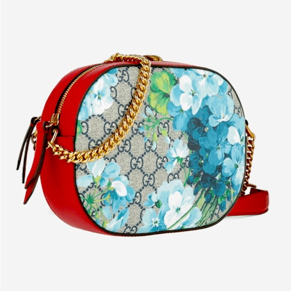 GUCCI Bloom Flora GG Supreme Leather Crossbody Chain Shoulder Zip Camera Bag NWT